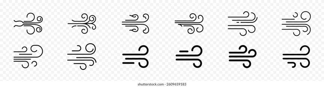 Wind icon set, Windy icon Symbol collection, Blowing wind line icon. Windy weather symbol