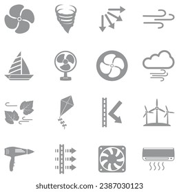 Wind Icons. Gray Flat Design. Vector Illustration.