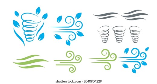 Wind icons nature, cool weather, climate - Vector