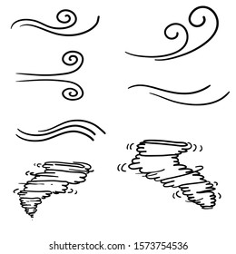 Wind icons nature, wave flowing illustration with hand drawn doodle cartoon style isolated on white background