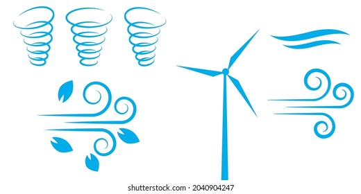 Iconos de viento naturaleza, oleaje, clima fresco, clima y movimiento