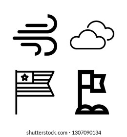 wind icons set with cloudy day, winds lines weather symbol and flag vector set