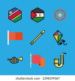 wind icons set with namibia, sahrawi arab democratic republic and saxophone vector set