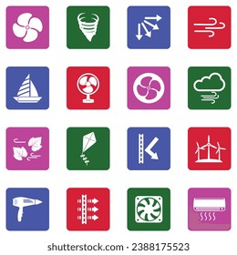 Wind Icons. White Flat Collection In Square. Vector Illustration.