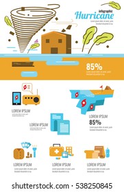 Wind infographic. Tornado and hurricane set with natural disaster symbols. flat icons design elements. vector illustration