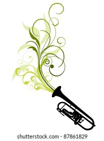 Wind instrument with Floral border for design use. Vector illustration.