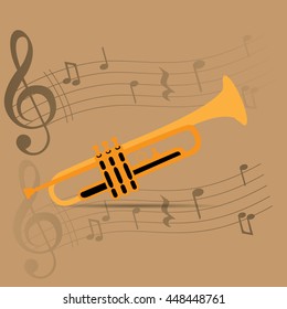 Wind instrument, Isolated trumpet, Musical instrument, Vector illustration