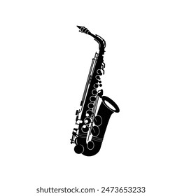 wind instrument logo illustration, alto saxophone silhouette suitable for music stores and communities