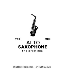 wind instrument logo illustration, alto saxophone silhouette suitable for music stores and communities