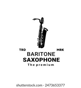 wind instrument logo illustration, baritone saxophone silhouette suitable for music stores and communities