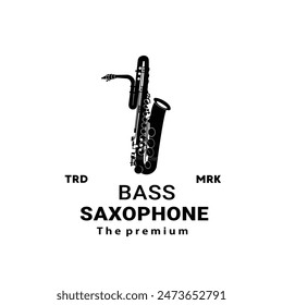 wind instrument logo illustration, bass saxophone silhouette suitable for music stores and communities