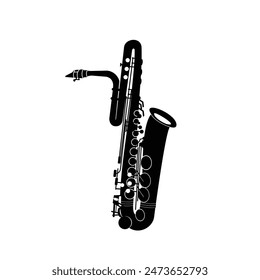 wind instrument logo illustration, bass saxophone silhouette suitable for music stores and communities