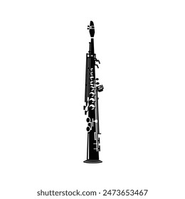 wind instrument logo illustration, soprano saxophone silhouette suitable for music stores and communities