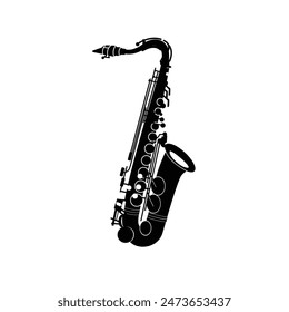 wind instrument logo illustration, tenor saxophone silhouette suitable for music stores and communities