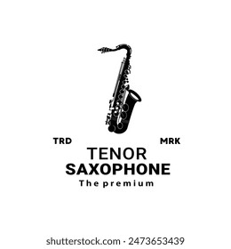 wind instrument logo illustration, tenor saxophone silhouette suitable for music stores and communities