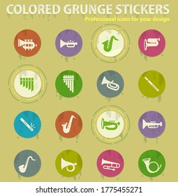 wind instruments colored grunge icons with sweats glue for design web and mobile applications