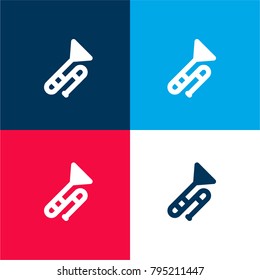 Wind instruments four color material and minimal icon logo set in red and blue