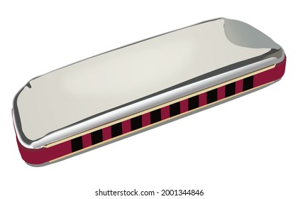 Wind instruments harmonica with two colors. Isolated types of wind instruments
