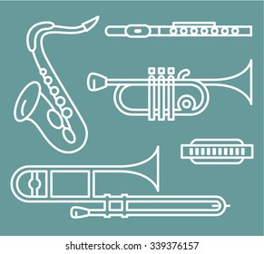 Wind Instruments. Vector Illustration of Wind Instruments. Easily editable neat work. Ilustrator 8+ and all compatible applications. 