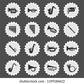 wind instruments web icons stylized postage stamp for user interface design