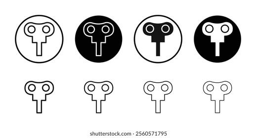 Wind up key icon Flat outline fill set collection