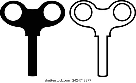 Wind up key icon. Nickel steel key winding key sign. Tinplate wind up symbol. Clockwork trains logo. flat style.