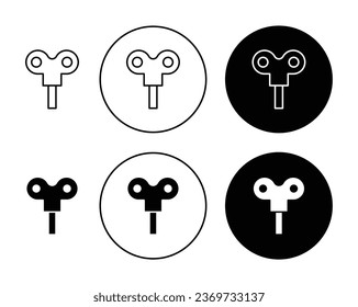 Wind up key icon set in black filled and outlined style. suitable for UI designs