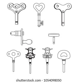 wind up key set cartoon isolated simple vector flat design style icon on white background or old toys isolated on white.