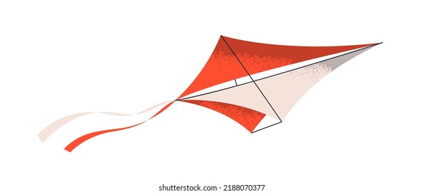 Wind Kite, Flying Paper Tethered Toy With Wings Of Diamond Shape Design. Kids Entertainment Object With String Tail. Flat Vector Illustration Isolated On White Background.