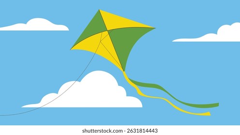 Wind kite flying with sky and clouds background