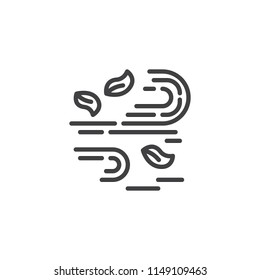 Wind with leaves outline icon. linear style sign for mobile concept and web design. Autumn leaves wind season simple line vector icon. Symbol, logo illustration. Pixel perfect vector graphics