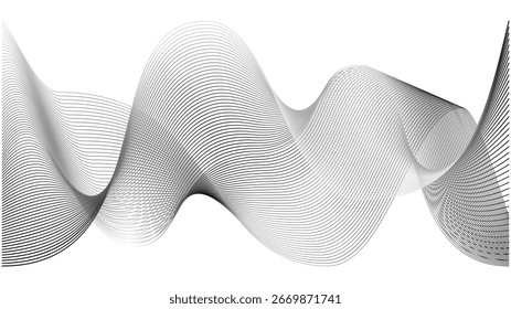 Wind line abstract undulate waves, circle pattern vector background. Tech science certificate or sound air flow graphic elements. Connected swirl geometry