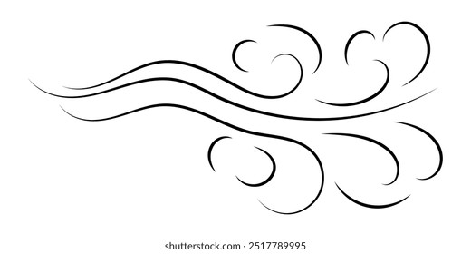 Wind lines. Air flow, swirling elements, smoke flow, frost breath. Magic spell. Doodle illustration