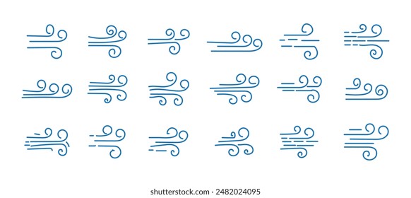 Wind from the lines. A set. Concept icon. The breeze is blowing. Vector illustration.