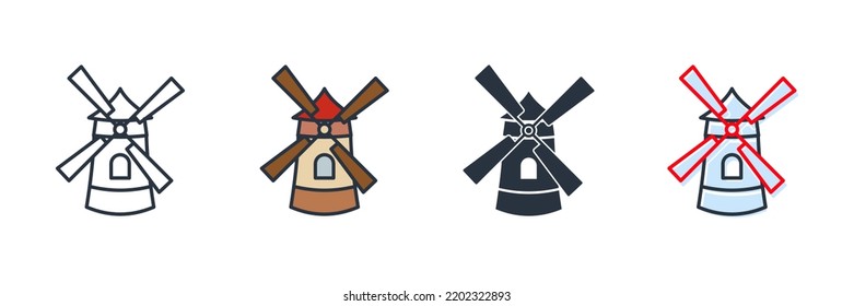 wind mill building icon logo vector illustration. wind turbine symbol template for graphic and web design collection
