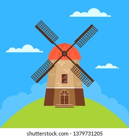 Wind mill concept. Vector flat cartoon graphic design illustration