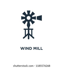 Wind Mill icon. Black filled vector illustration. Wind Mill symbol on white background. Can be used in web and mobile.
