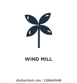 Wind Mill icon. Black filled vector illustration. Wind Mill symbol on white background. Can be used in web and mobile.