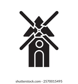 wind mill icon black and white vector outline sign