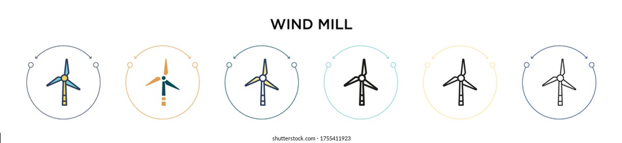 Wind mill icon in filled, thin line, outline and stroke style. Vector illustration of two colored and black wind mill vector icons designs can be used for mobile, ui, web