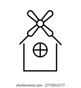 Wind mill icon. Industry and grain milling line symbol. Black and white.