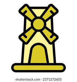 Wind mill icon outline vector. Leaf tech. Eco nature color flat