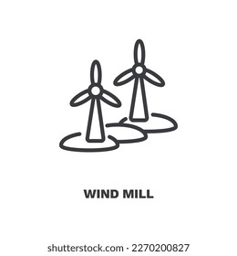 wind mill icon. Thin line wind mill, wind icon from ecology collection. Outline vector isolated on white background. Editable wind mill symbol can be used web and mobile