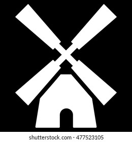 Wind Mill icon. Vector style is flat iconic symbol, white color, black background.