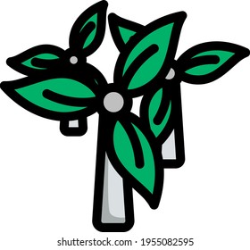 Wind Mill With Leaves In Blades Icon. Editable Bold Outline With Color Fill Design. Vector Illustration.