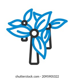 Molino Eólico Con Hojas En El Icono De Las Cuchillas. Contorno de negrita editable con diseño de relleno de color. Ilustración vectorial.
