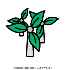 Wind Mill With Leaves In Blades Icon. Editable Bold Outline With Color Fill Design. Vector Illustration.