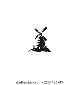 wind mill silhouette black logo concept template