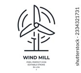 Wind mill turbine editable stroke outline icon isolated on white background flat vector illustration. Pixel perfect. 64 x 64.