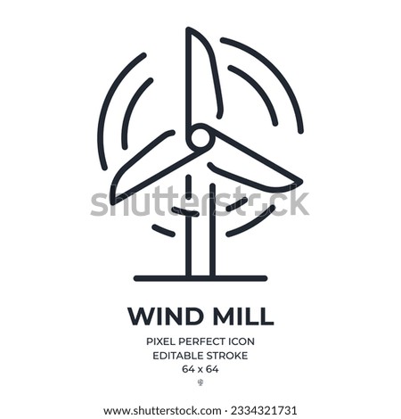 Wind mill turbine editable stroke outline icon isolated on white background flat vector illustration. Pixel perfect. 64 x 64.